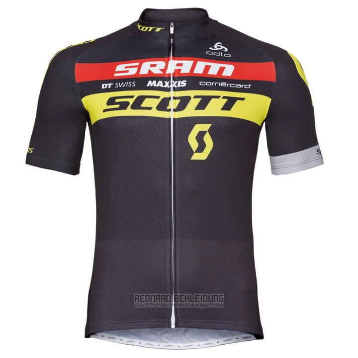 2018 Fahrradbekleidung Scott Sram Shwarz Trikot Kurzarm und Tragerhose